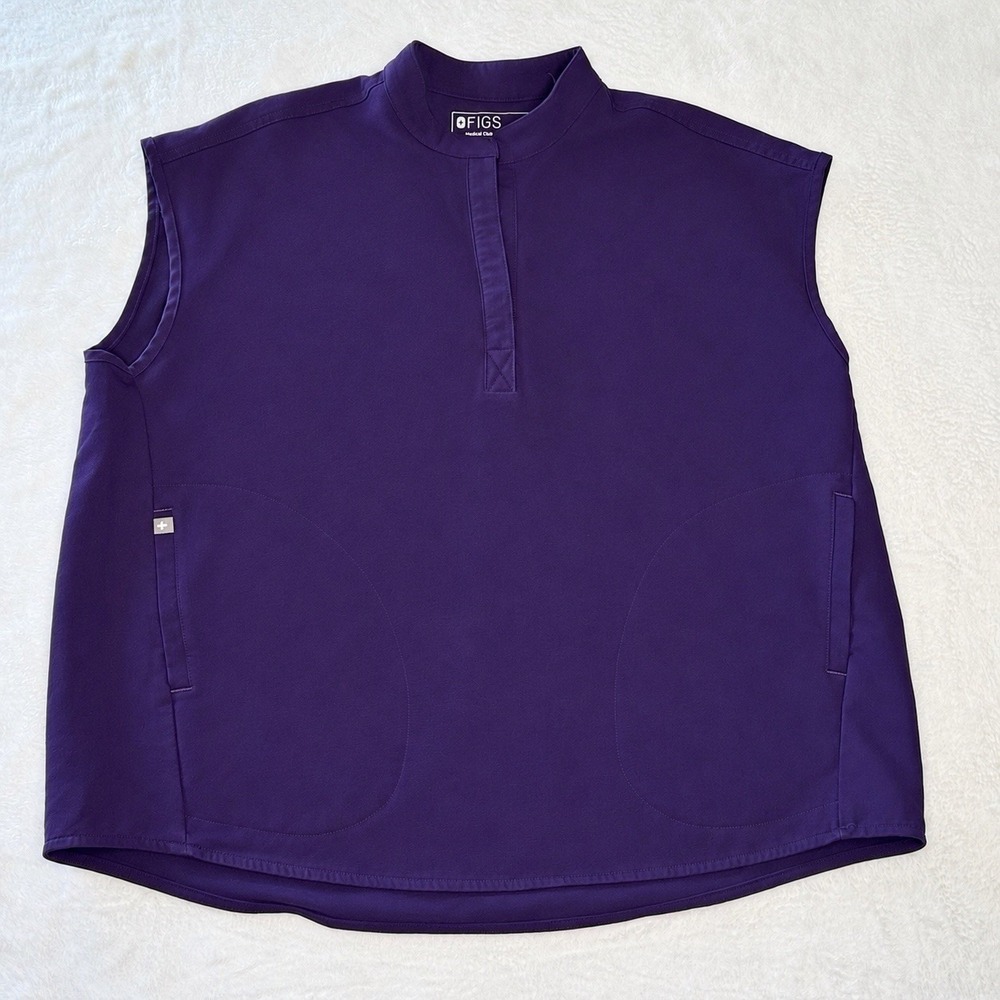FIGS Rafaela Purple Oversized Sleeveless Scrub Top Women's L Mandarin Collar